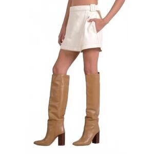NEW ELAN slanted front belted skort in natural white